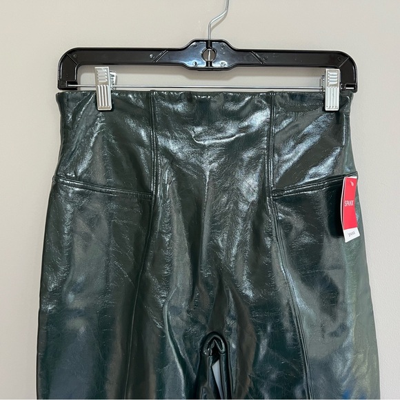 NWT SPANX Faux Patent Leather Leggings in Deep Green, size M - Picture 4 of 11